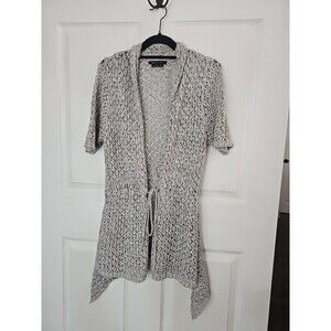 BCBG Women's Short-sleeve Open-front Crochet-style Cardigan Drawstring Large